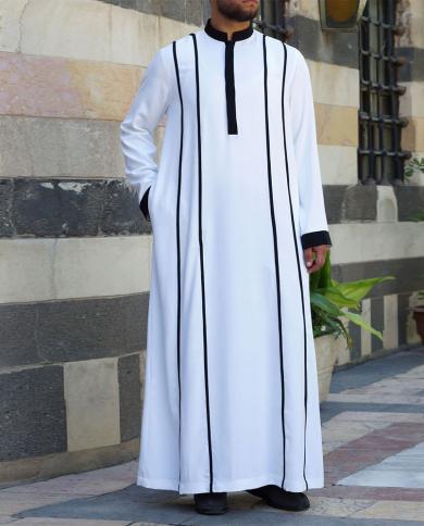 2023 New White Arab Middle East Ramadan Color Matching Muslim Robes Abaya Muslim Men Clothing De Moda Musulmana