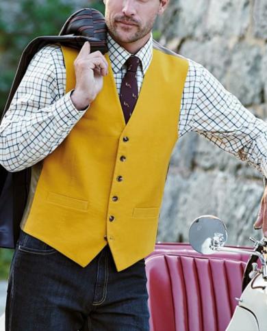 Mens Vest Yellow V Neck Single Breasted Vintage Steampunk Clothing