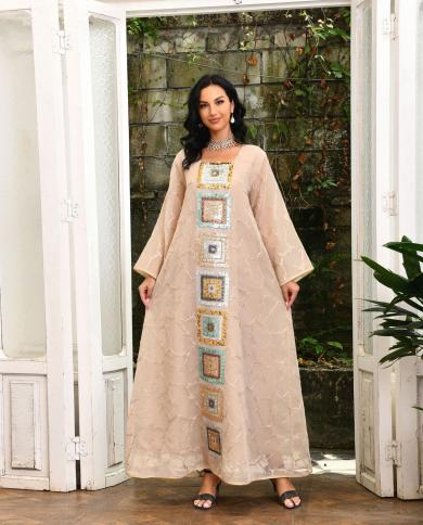 Robe Djellaba Longue Femme Musulmane Sequin Abaya Dubai Turkey