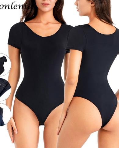 Women's Underwear Short Sleeved Bodysuit Scoop Neck Jumpsuit Open Crotch  Butt Lifter Shaper Slimming Corset Shapewear size XXL Color Black