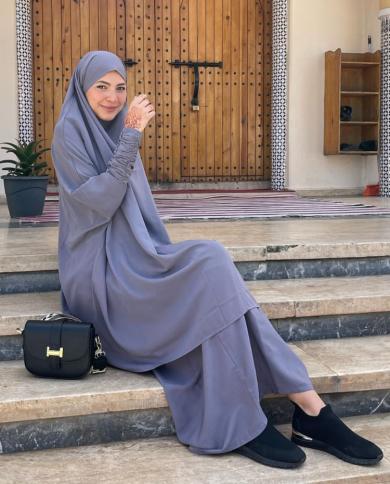 Eid Ramadan 2 Piece Muslim Sets Prayer Garment Nida Hijab Abaya