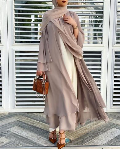 Muslim Open Abaya Dubai Hijab Dress Abayas For Women Turkish Dresses  Islamic Clothing Moroccan Kaftan Robe Caftan Eid Mu size XL Color khaki and  hijab