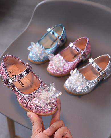 Girls Dress Shoes High Heels Dance Party Shoes Bling Kids Princess Shoes Rhinestone Mary Jane Sequined Cloth Wedding Sho Color Blue Shoe Size 33