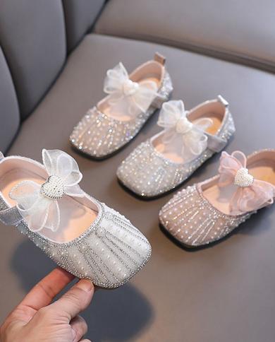 New Baby Girls Dress Shoes Pearls Bow Mary Jane Shoes Square Toe Ballet Flats Party Dance Student Bridal Wedding Shoes 1 Color Pink Shoe Size 35