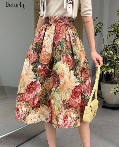 Floral knee length skirts with pockets discount