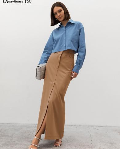 Mnealways18 Elegant Khaki Split Skirts High Waist Women Ankle Length Straight Skirts Summer 2023 Office Lady Black Class size M Color Black