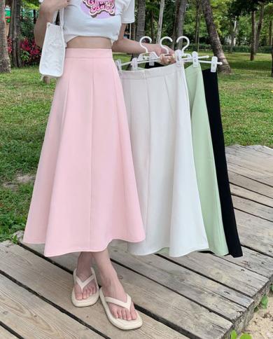 Lucyever Pink A Line Long Skirt Women 2023 Summer Casual High