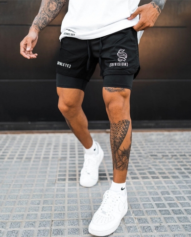 Double layer Shorts Men s Quick drying High elasticity Knee high