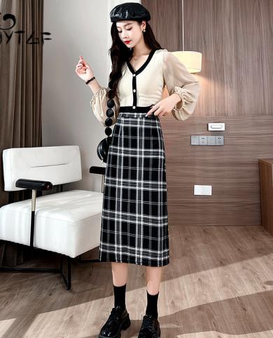 Uhytgf 2023 Summer New Plaid Skirts For Women Thin Style A Line