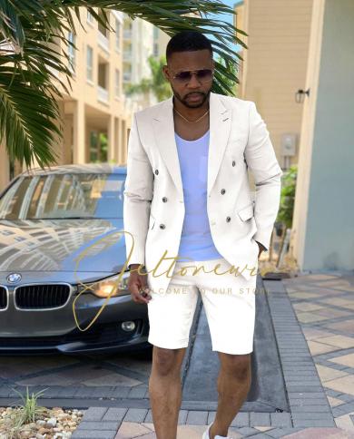 Blazer Sets Beach Fashion Summer White Groom Wedding Tuxedo Slim