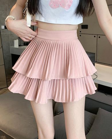Tigena Cute Pleated Mini Skirt For Women 2023 Summer Pink Chiffon