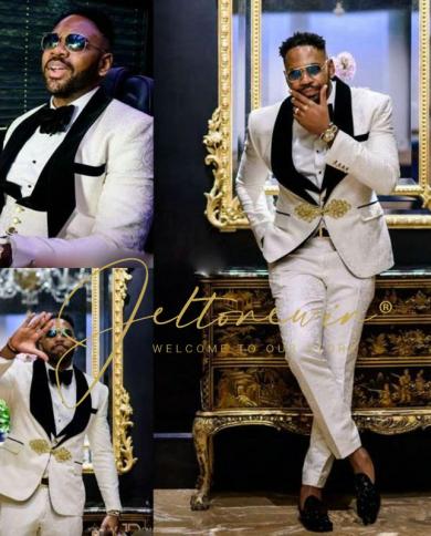 Jacquard Wedding Tuxedos Peaked Lapel One Button Costume Groom