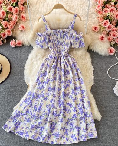 Fashion Floral Dresses For Women Square Collar Spaghetti Strap
