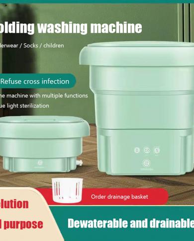 2.8l 36w Folding Washing Machine With Dryer Bucket For Clothes Socks  Underwear Cleaning Washer Mini Travel Washing Eu/uk Color Green Ships From  China