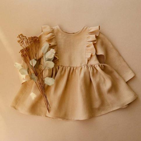 Autumn Baby Girl Dress Ruffle Solid Toddler Girl Spring Dresses Long Sleeve  Cotton Sundress Girls Dress Kids Princess Cl Color Khaki Kid Size 9018-24M