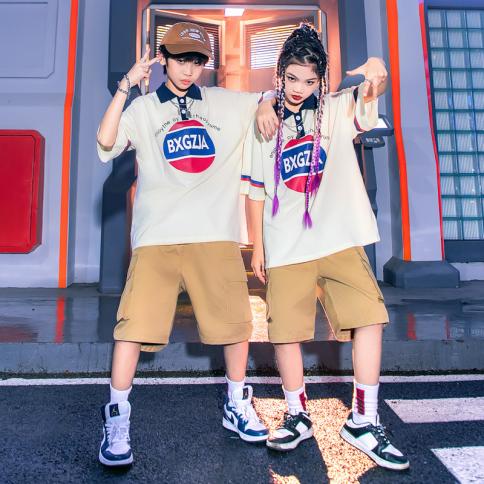 Kids Teenage Performance Hip Hop Clothing White Polo T Shirt