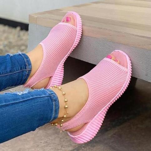 Summer Women Sandals Casual Mesh Open Toe Solid Ladies Wedge