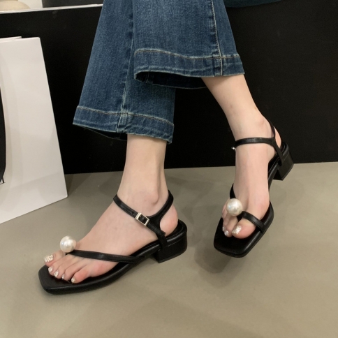 Thong Sandals Women s Spring And Summer New Gentle Fashion French Fairy Super Soft Flat Non slip Roman Shoes size 35 Color black
