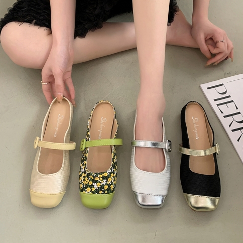 Baotou Half Slippers Women s Spring New Style Small Fragrance Flat