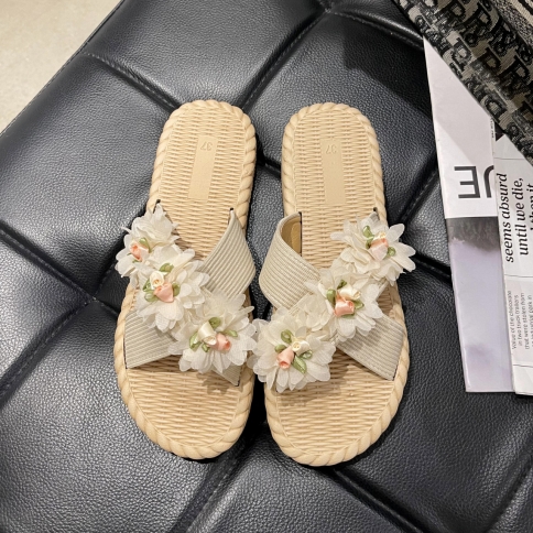 Outerwear Flat Bottom Slippers Women Summer New Style Fashion Lace