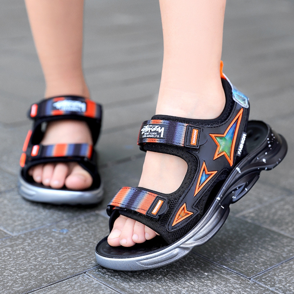 Children s Sandals Boys Summer New Soft Bottom Non slip Medium And Big Boys Beach Shoes Summer Casual Shoes size 30 Color Orange