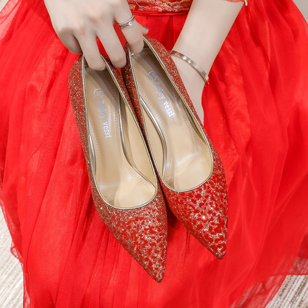 31 43 Size Wedding Shoes New Bridal Shoes Red High Heels Female