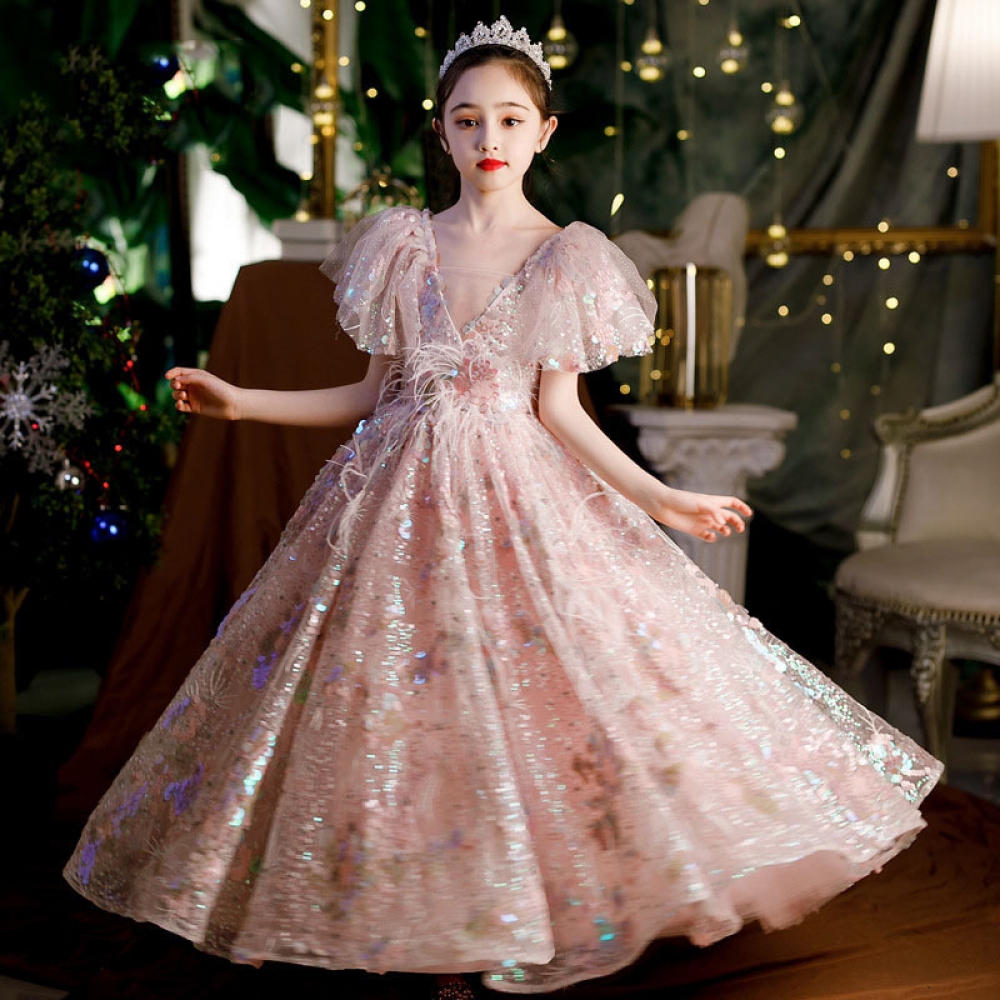 Girls Dress Little Girl 10 Years Old Princess Dress Sequin Host