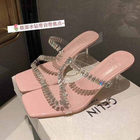 Pink rhinestone 2025 slippers