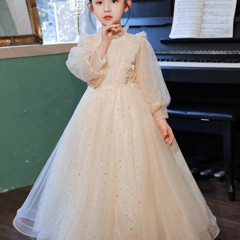 Princess dress girls wedding dress fluffy girl one-shoulder long dress  children host piano costume flower girl dress
