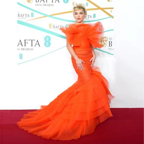 Elegant Pleated Tulle Orange Prom Party Dresses Mermaid Sweep Train  Strapless Formal Evening Gown 2023 Celebrity Dress C size 46 Color Blue