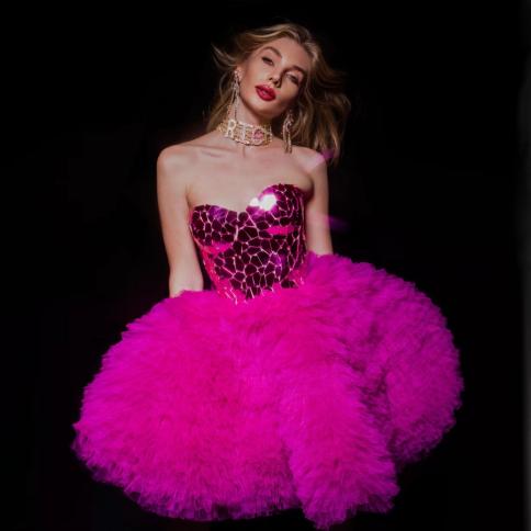Hot Pink Tulle Dress For Women Vestidos De Mujer Casual Heart