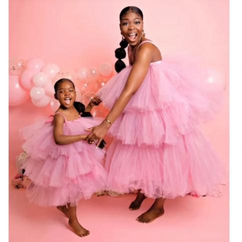 Mommy And Daughter Dress Set Mother And Me Tulle Dress Extra Puffy Tiered Tutu Prom Gowns Birthday Party Dresses Custom size 10 Color Daughter dress