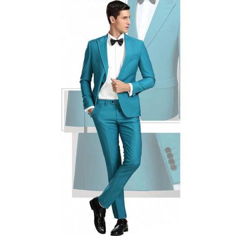Teal Designer Men Prom Suits Peaked Lapel Wedding Set For Male