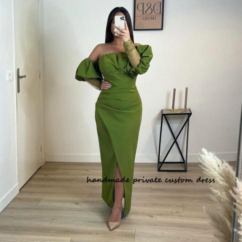 Green Mermaid Evening Party Dresses Puffy Half Sleeve Front Split Spandex Satin Dubai Celebrate Prom Dress Strapless For Color Red US Size 6 Green Mermaid Evening Party Dresses Puffy Half Sleeve Front Split Spandex Satin Dubai Celebrate Prom Dress Strapless For Color Red US Size 6