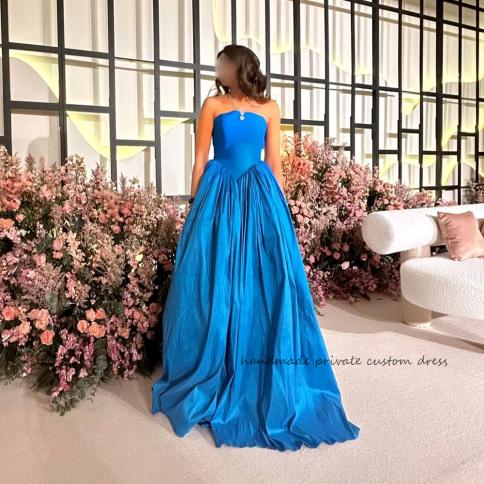 Blue A Line Saudi Arabic Evening Party Dresses Strapless Draped Satin Long Dubai Wedding Prom Dress Women Formal Event G Color Navy blue US Size Custom Size Blue A Line Saudi Arabic Evening Party Dresses Strapless Draped Satin Long Dubai Wedding Prom Dress Women Formal Event G Color Navy blue US Size Custom Size