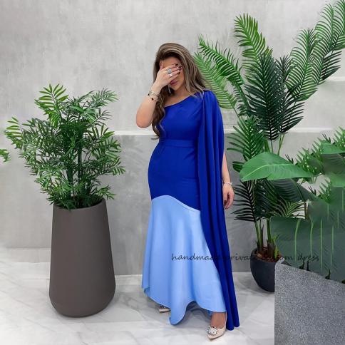 Royal Blue Mermaid Saudi Arabic Evening Dresses Cape Sleeve