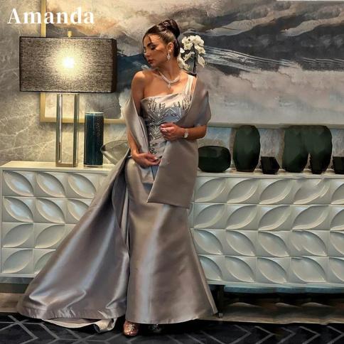 strapless open back dress Gorgeous Long Silver Mermaid Beaded Diamond Prom Dress with Ruffles –  misshow.com main image 0