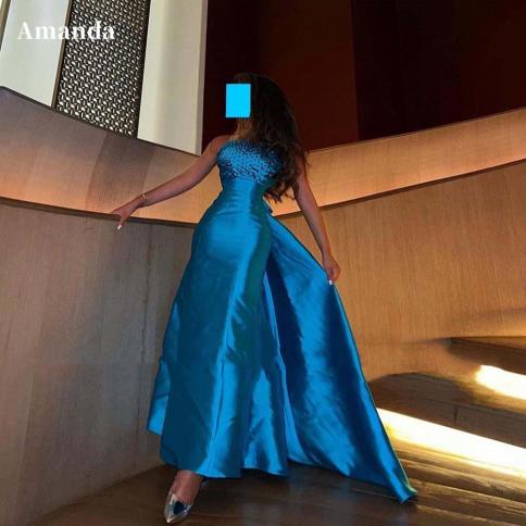 Amanda Sapphire Blue Strapless Evening Dress Satin Tail Robe De Soire Sequins On Chest Prom Dress 2023 Color MULTI US Size Custom Size Amanda Sapphire Blue Strapless Evening Dress Satin Tail Robe De Soire Sequins On Chest Prom Dress 2023 Color MULTI US Size Custom Size