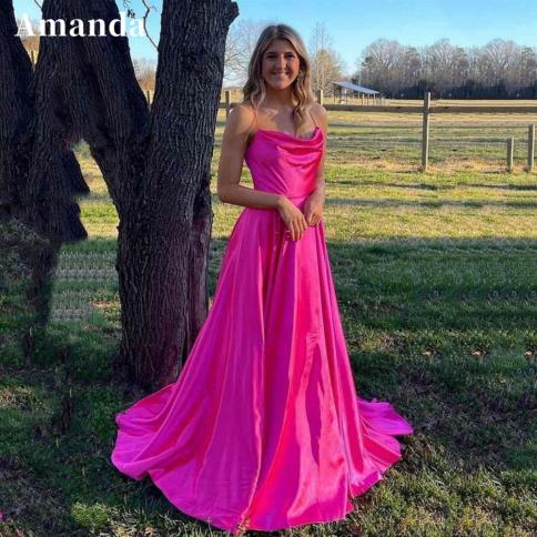 Amanda Elegant Fuchsia A Line Prom Dress 2023 Simple Side Split Vestidos De  Noche Spaghetti Straps Silk Formal Occasion Color Ivory US Size 24