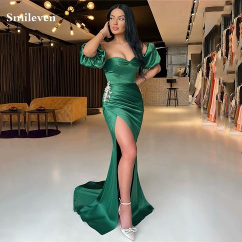 Smileven Hunter Green Mermaid Evening Dresses With Detachable Sleeve  Strapless Prom Gowns Side Split Cocktail Party Dre Color Burgundy US Size  20W