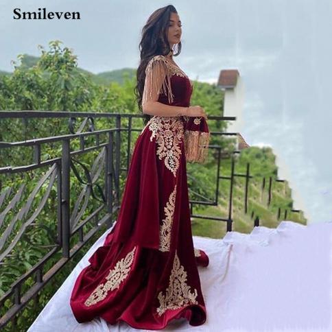 Smileven Arabic Velvet Mermaid Evening Dress 4 Pieces Overskirt