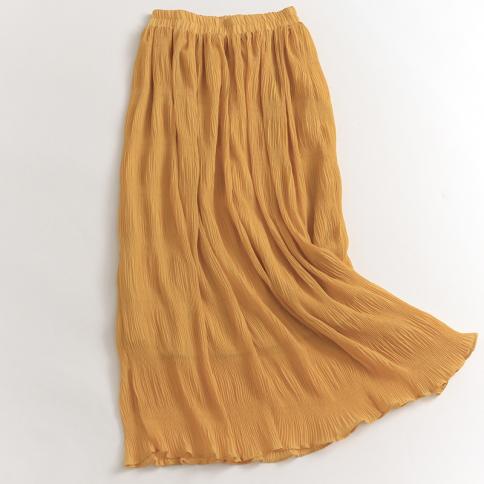 Women's Yellow High Waist Long Chiffon Skirt Yellow Chiffon Maxi