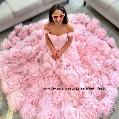 Pink A Line Princess Prom Party Dresses Off Shoulder Pleats Tulle  Sweetheart Fairy Homecoming Dress Luxury Celebrate Eve US Size 2 Color  Picture Color