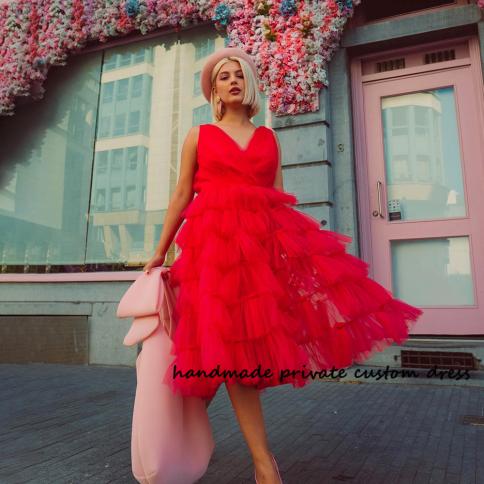 A line cheap red tulle skirt