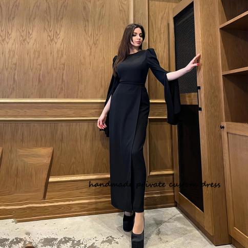 Black Mermaid Saudi Arabic Evening Dresses Long Sleeve Spandex