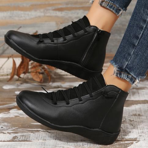 Women Ankle Boots Short Leather Chelsea Flat Shoes Cowboy Sneakers