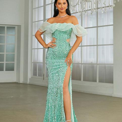 knee length dresses for ladies Straps V-Neck Bodycon Mermaid Prom Dress with Slit  FancyVestido