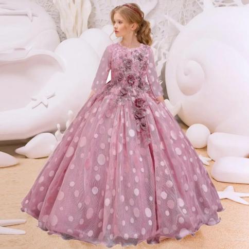 Lace Sleeve Flower Girl Elegant Princess Dress For Girls