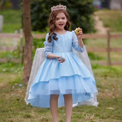 Long Sleeve Lace Bridesmaid Dresses For Girls Children Costume