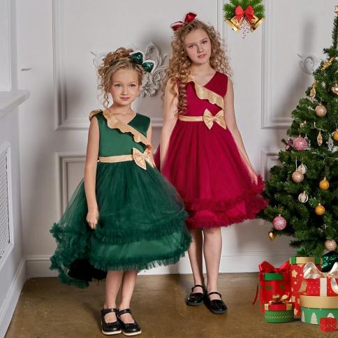 Christmas Party Dresses For Girls Children Costume Fluffy Trailing